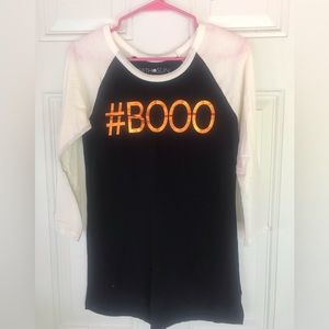 3/4 Sleeve T-Shirt - Black, White with Orange Lettering “#BOO”